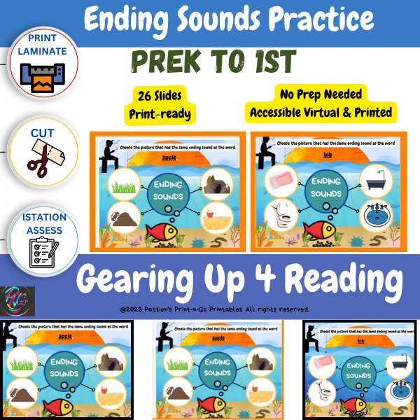 Ending Sounds Game Mats- Fishing Theme - Printable/digital