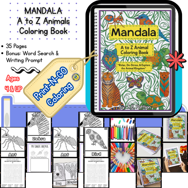 Mandala A-to Z Animals Coloring Book | Kids and Adults| Relax and De-Stress -Downloadable PDF
