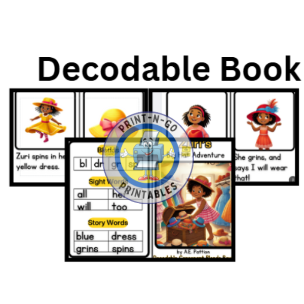 “Black & Brown Decodable Reader | Zuri’s Big Hat Adventure | Kinder–1st Phonics Blends (bl, dr, gr, sp)”