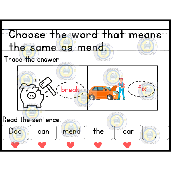 Synonyms and Sentences  PDF in 1st Grade