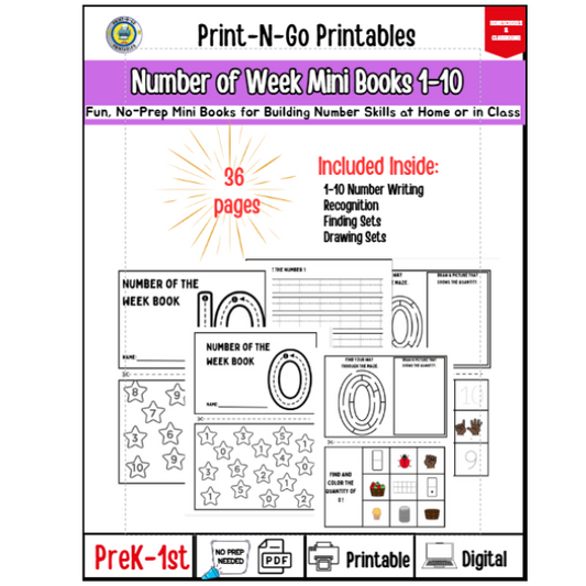 Number of Week Mini Books 1-10 Fun | No-Prep Mini Books for Building Number Skills |