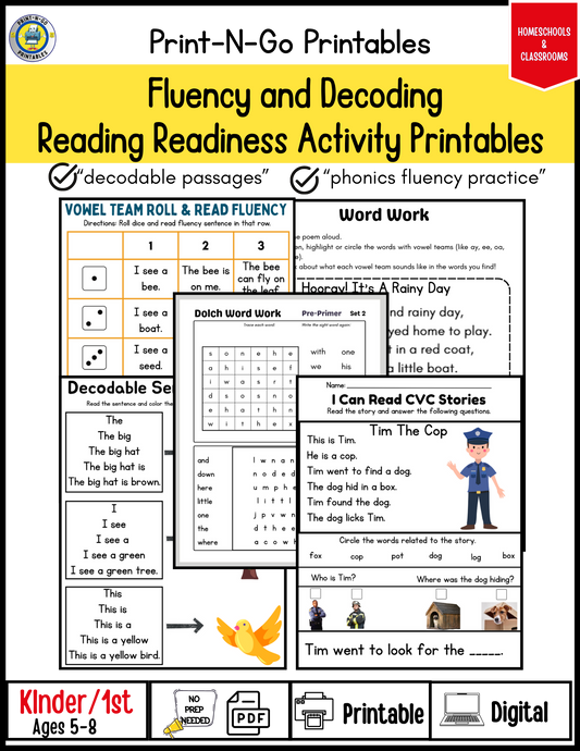 Fluency & Decoding Printables | Reading Readiness K–1