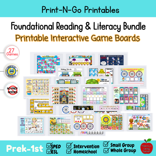 Reading & Literacy Printable Game Boards | PreK–1st | Digital PDF Bundle