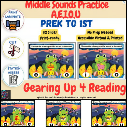 Middle/Medial Sounds A E I O U  - Froggy Theme - Digital/Printable Game Mats