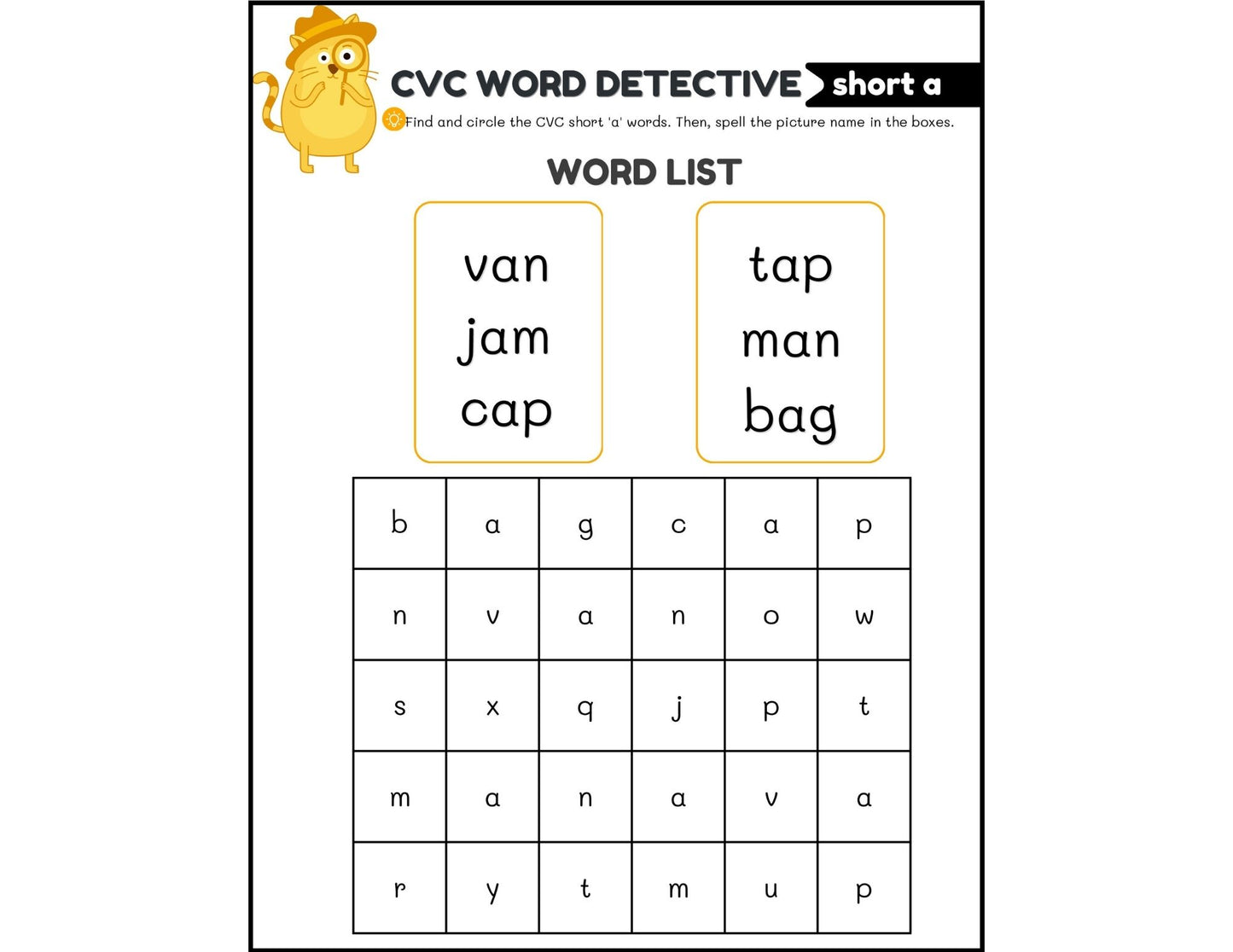 Reading Readiness:  CVC Words & Medial Sounds |15 No-Prep Pages