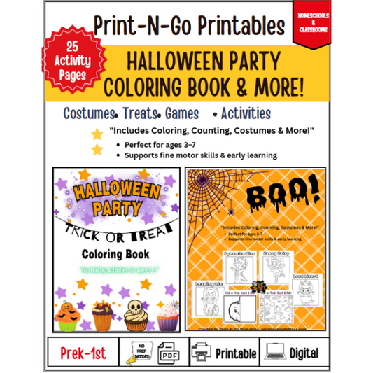 Halloween Party Coloring & Activity Book |Prek-1st | 25 pages