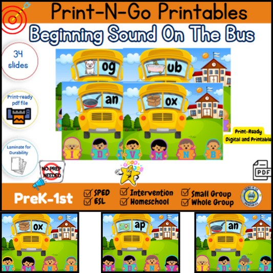 Beginning Sounds - On the Bus Theme - printable/digital game mats