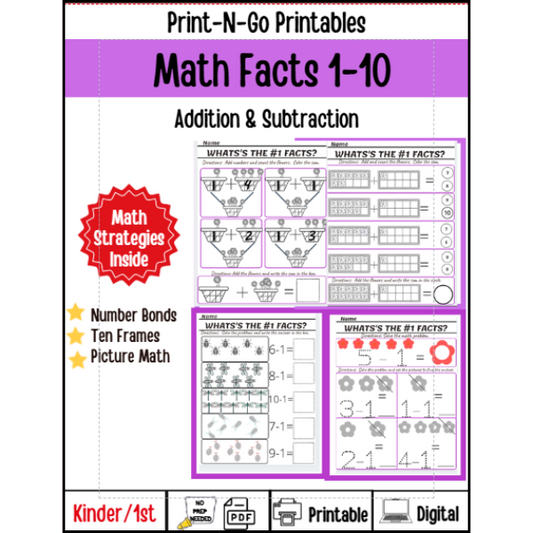 Math Facts 1-10 Addition and Subtraction - Downloadable PDF