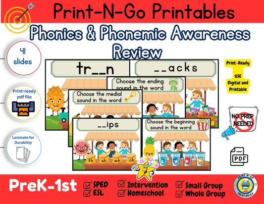 Lemonade Stand Theme - Phonics & Phonemic Awareness  |41 game mats| Downloadable PDF