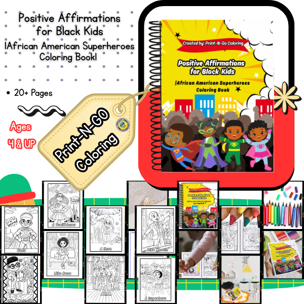 Positive Affirmations for Black Kids | An African American Superheroes Coloring Book| Downloadable PDF