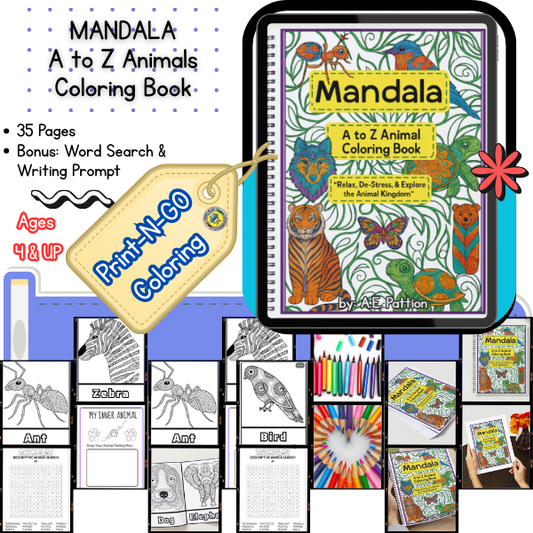 Mandala A-to Z Animals Coloring Book | Kids and Adults| Relax and De-Stress -Downloadable PDF