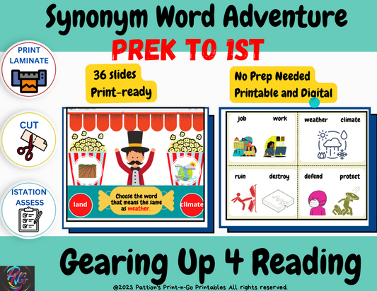 Synonyms Word Adventure - Circus Theme - Digital/Printable Game Mats